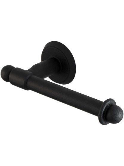 Wrought-Steel Euro Toilet-Paper Holder with Classic Rosette in Matte Black.